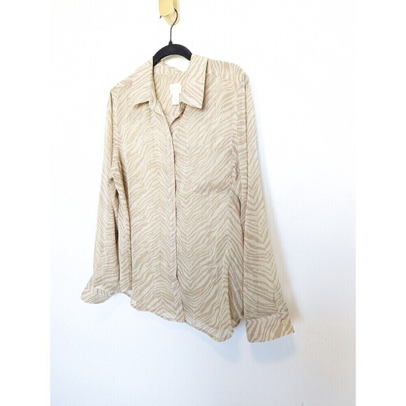 Chicos Blouse Womens Medium Ivory Zebra Print Sheer Button Up Office Career Top - Picture 2 of 12